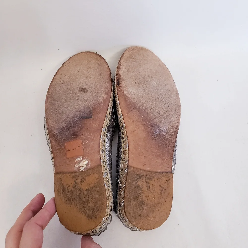 Alexandre Birman Silver Python Flat Espadrilles, Size 36 1/2